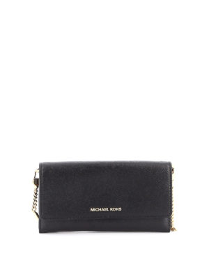 MICHAEL KORS: wallets & purses - Black leather wallet with chain strap