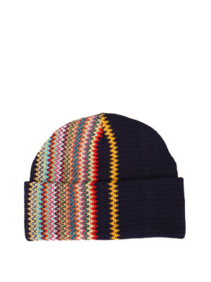 MISSONI: berretti - Berretto blu in lana con fantasia chevron