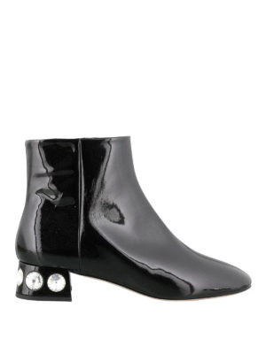 MIU MIU: tronchetti - Tronchetti in vernice con cristalli