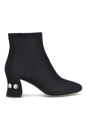 MIU MIU: ankle boots - Crystal embellished suede ankle boots