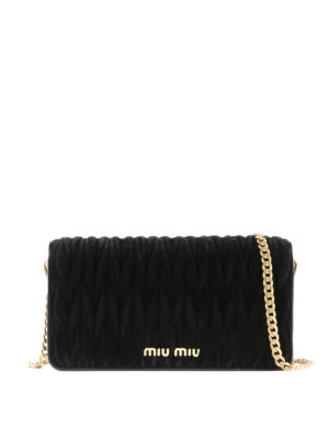 MIU MIU: pochette - Clutch nera in velluto matelassé