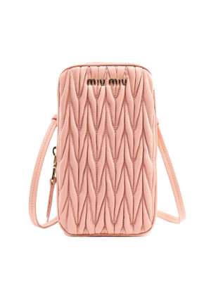 MIU MIU: pochette - Mini borsa rosa in pelle matelassé