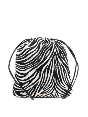 MIU MIU: clutches - Zebra-striped faille clutch with drawstring