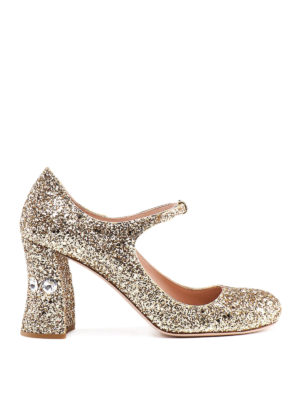 MIU MIU: scarpe décolleté - Décolleté Mary Jane glitterate