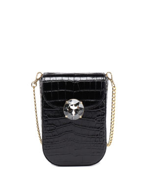 MIU MIU: borse a tracolla - Mini bag in pelle stampa cocco con cristallo