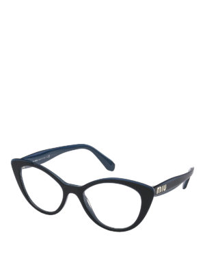 MIU MIU: Glasses - Cat eye black and blue eyeglasses