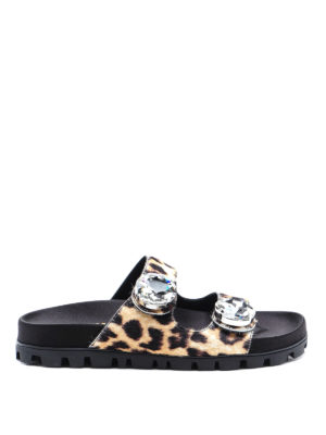 MIU MIU: sandali - Saldali in cavallino leopardato