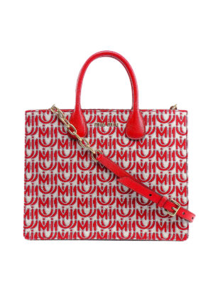 MIU MIU: shopper - Shopper in tessuto jacquard con logo