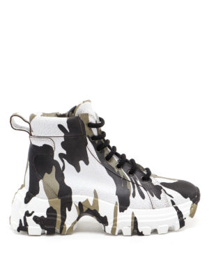MIU MIU: trainers - Camu crackled leather high sneakers