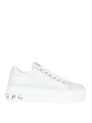 MIU MIU: trainers - Crystal embellished crackle leather sneakers