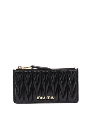 MIU MIU: portafogli - Portacarte in pelle matelassé con zip