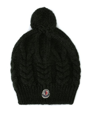 MONCLER: berretti - Berretto in misto alpaca a trecce verde scuro