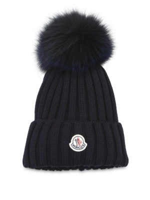 MONCLER: berretti - Cappellino con pon pon in pelliccia