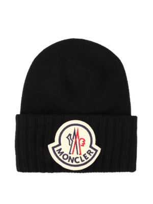 MONCLER: berretti - Berretto in lana con maxi patch logo