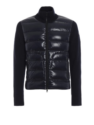 MONCLER: cardigan - Cardigan con zip in nylon imbottito e lana