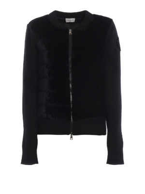 MONCLER: cardigan - Cardigan in lana con pannelli imbottiti