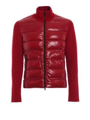 MONCLER: cardigan - Cardigan con zip in lana e nylon imbottito