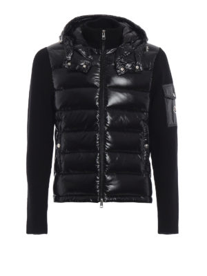 MONCLER: giacche casual - Giacca nera con zip in lana e nylon imbottito