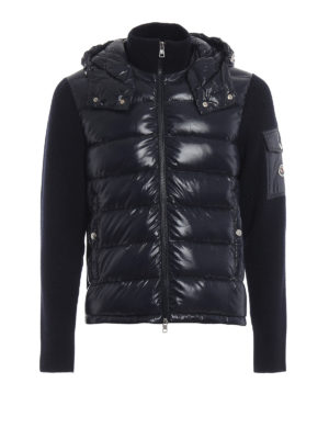 MONCLER: casual jackets - Knit wool and padded nylon zip jacket