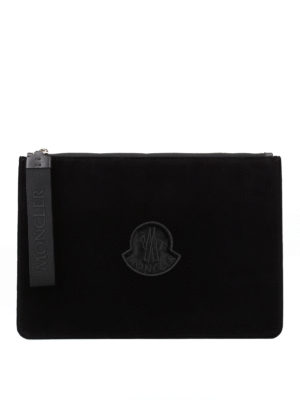 MONCLER: pochette - Clutch in velluto nero Pouch GM