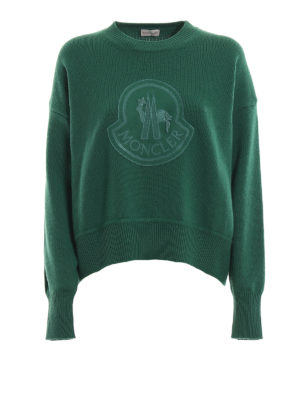 MONCLER: Strickpullover mit Rundhalsausschnitt - Rundhalspullover - Grün