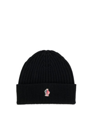 MONCLER GRENOBLE: beanies - Après-ski comfortable black knit wool beanie
