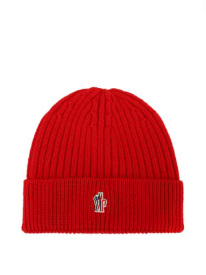 MONCLER GRENOBLE: berretti - Berretto rosso in lana a coste Après-ski