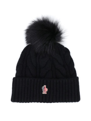 MONCLER GRENOBLE: berretti - Berretto in misto cashmere con pelliccia