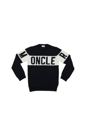MONCLER JR: knitwear - Blue pullover with inlaid logo
