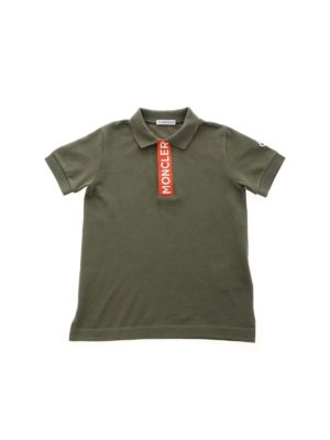 MONCLER JR: polo shirts - Logo embroidery polo shirt in Army green
