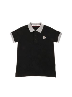 MONCLER JR: polo shirts - Logo patch polo shirt in black