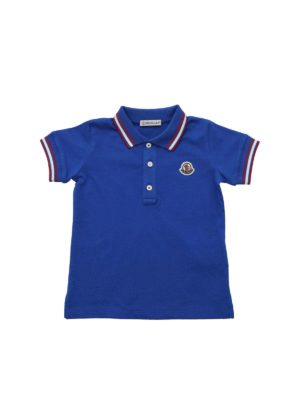 MONCLER JR: polo shirts - Logo patch polo shirt in blue