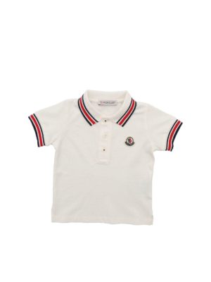 MONCLER JR: polo shirts - Logo patch polo shirt in cream color