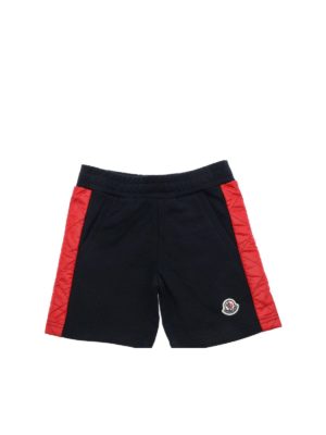 MONCLER JR: shorts - Blue bermuda with quilted stripes