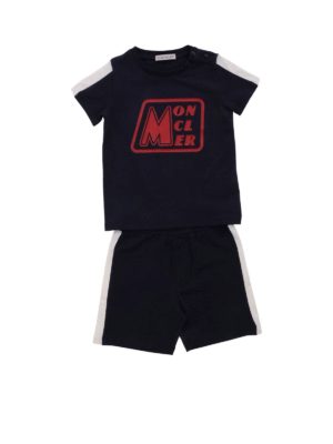 MONCLER JR: suits - T-shirt and bermuda in blue
