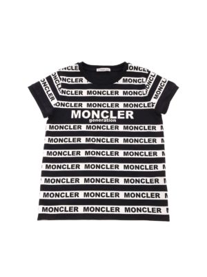 MONCLER JR: t-shirts - Branded stripes T-shirt in black
