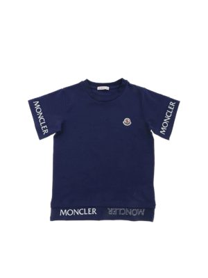 MONCLER JR: t-shirts - Logo on the sleeves T-shirt in blue