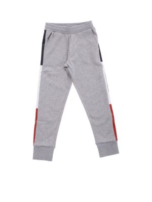 MONCLER JR: trousers - Cotton fleece sweatpants in melange grey