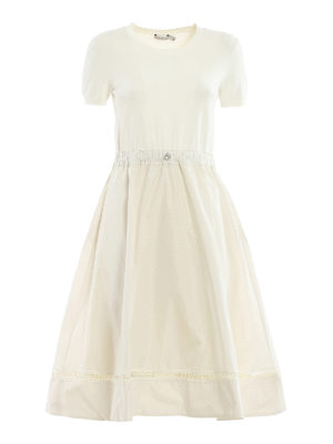 MONCLER: knee length dresses - Double fabric dress with drawstring