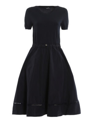 MONCLER: knee length dresses - Double fabric dress with drawstring