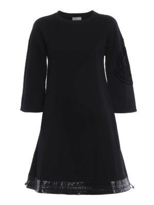 MONCLER: abiti al ginocchio - Abito ad A in cotone con bordo in nylon