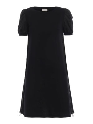 MONCLER: abiti al ginocchio - Abito ad A in tessuto effetto scuba con zip