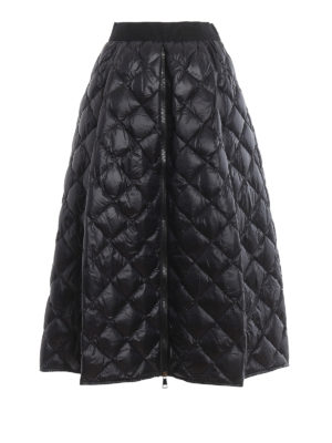 MONCLER: Knee length skirts & Midi - Black quilted nylon skirt