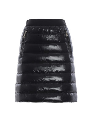MONCLER: minigonne - Minigonna piuma in nylon lucido nero