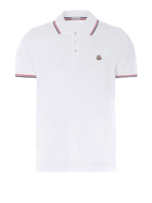 MONCLER: polo - Polo bianca a nido d'ape con bordi tricolori