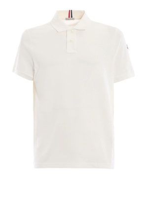 MONCLER: polo shirts - White cotton pique short sleeve polo shirt