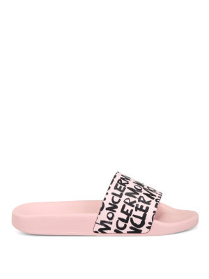 MONCLER: sandali - Ciabatte Jeanne rosa con logo stile graffiti