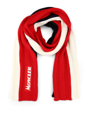 MONCLER: sciarpe e foulard - Sciarpa in lana a coste inglesi color block