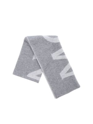 MONCLER: scarves - Grey scarf with light grey logo detail