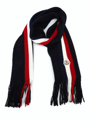 MONCLER: sciarpe e foulard - Sciarpa in lana blu con righe tricolori